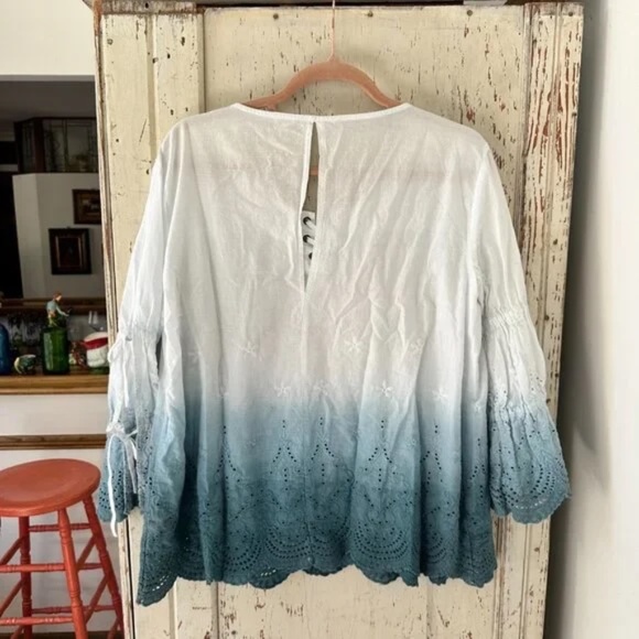 POL OMBRE EYELET TIE SLEEVE BLOUSE - Picture 3 of 17